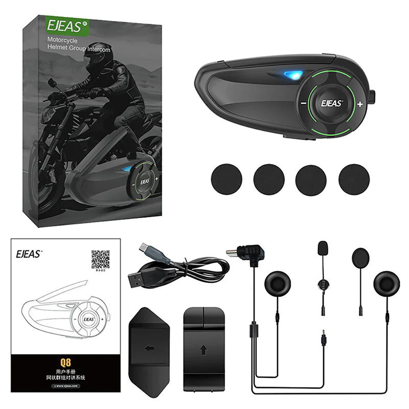 EJEAS Q8 Motorcycle Mesh Intercom | 6 Riders