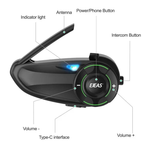 EJEAS Q8 Motorcycle Mesh Intercom | 6 Riders